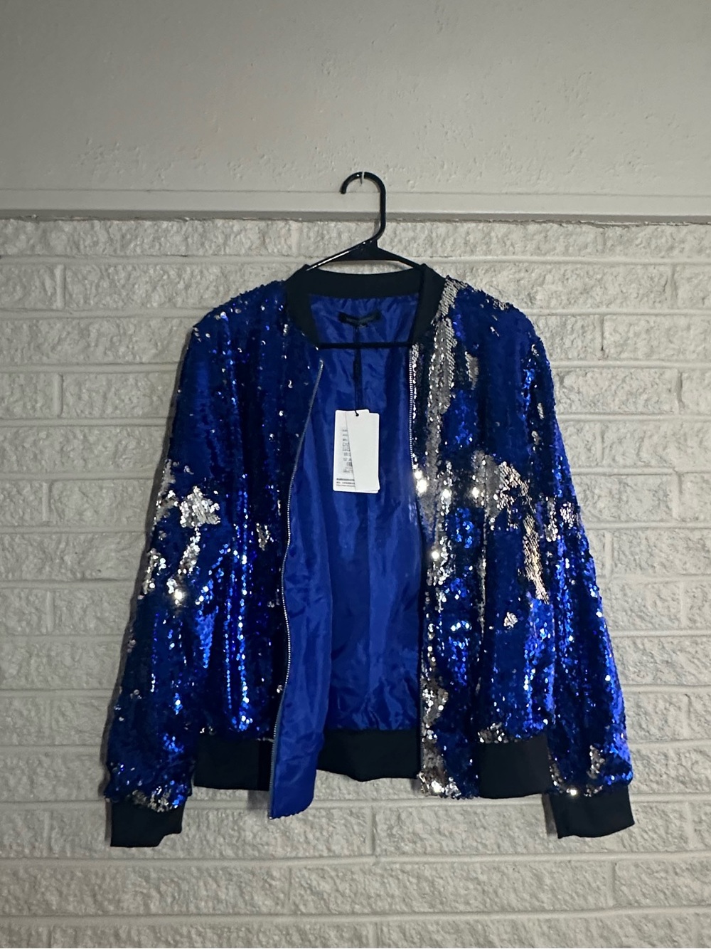 NWOT Sequin Jacket w Zipper - Blue and Silver